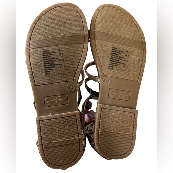Jessica Simpson Animal Print Gold Brown Strappy Flats Sandals Size 2 - Picture 8 of 8